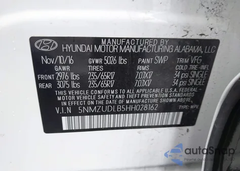 2017 Hyundai Santa Fe Sport 2.4L z USA, uszkodzony, nr VIN 5NMZUDLB5HH028162